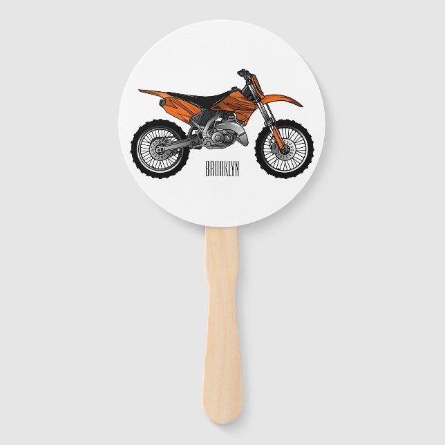 Dirt bike off-road motorcycle / motocross cartoon hand fan (Front)