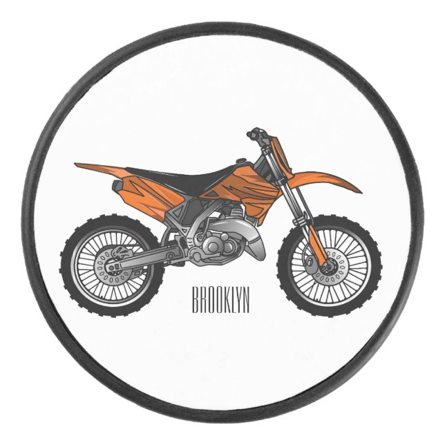 Dirt bike off-road motorcycle / motocross cartoon hockey puck (Front)