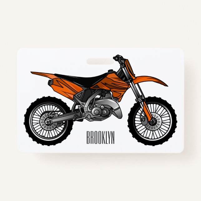 Dirt bike off-road motorcycle / motocross cartoon ID badge (Front)