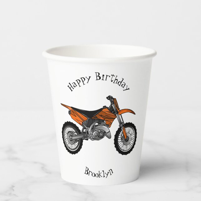 Dirt bike off-road motorcycle / motocross cartoon paper cups (Front)