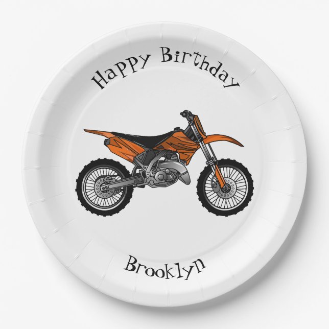 Dirt bike off-road motorcycle / motocross cartoon paper plate (Front)