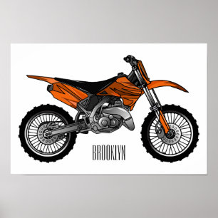 Dirt bike off-road motorcycle / motocross cartoon  poster