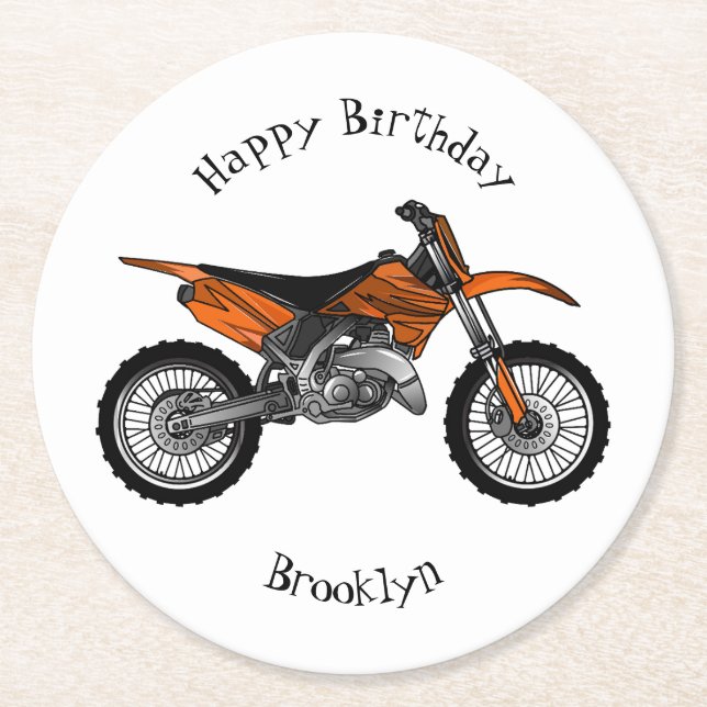Dirt bike off-road motorcycle / motocross cartoon round paper coaster (Front)
