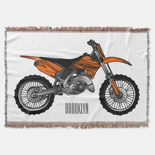 Dirt bike off-road motorcycle / motocross cartoon throw blanket (Front)