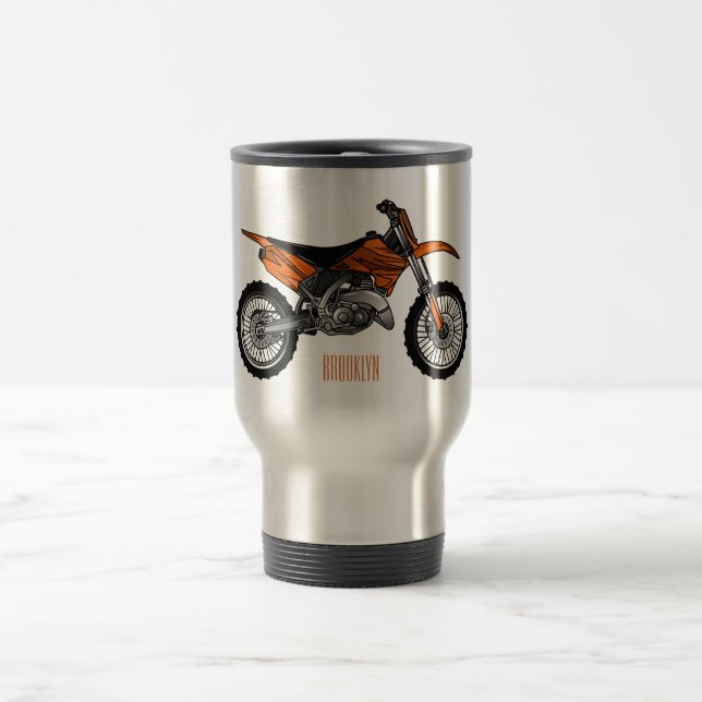 Dirt bike off-road motorcycle / motocross cartoon travel mug (Center)