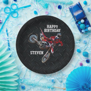 Dirt Bike Red Birthday Sport Motorcycle Cool Paper Plate