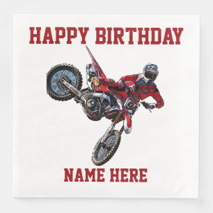 Dirt Bike Red  Birthday Sports Name Racing Napkins