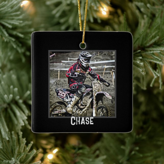 Dirt Bike Rider Boys Photo Square Ornament (Tree)