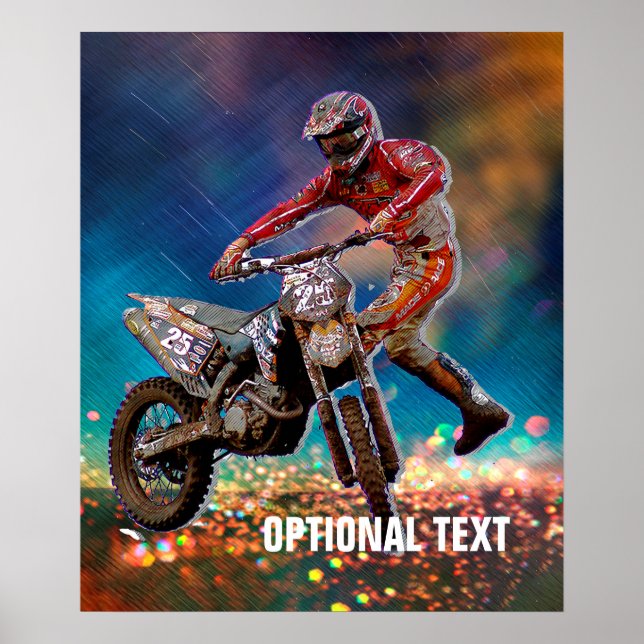 Dirt Bike Rider in Crystal Rain Storm Poster (Front)