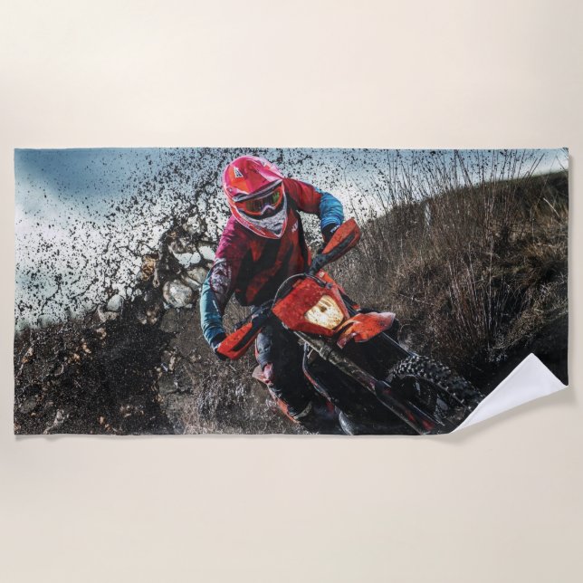 Dirt bike rider throw pillow beach towel (Front)