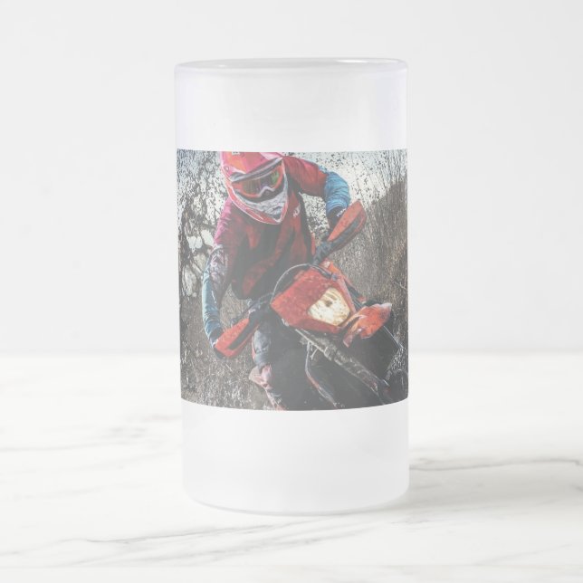 Dirt bike rider throw pillow frosted glass beer mug (Center)