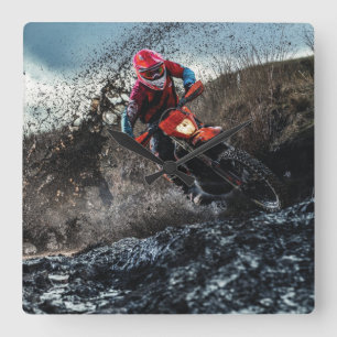 Dirt bike rider throw pillow square wall clock