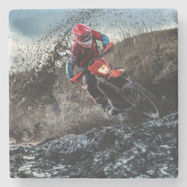 Dirt bike rider throw pillow stone coaster (Front)