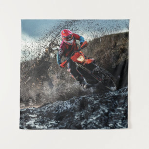 Dirt bike rider throw pillow tapestry