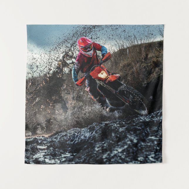 Dirt bike rider throw pillow tapestry (Front)