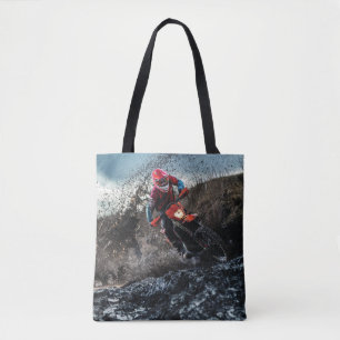 Dirt bike rider throw pillow tote bag