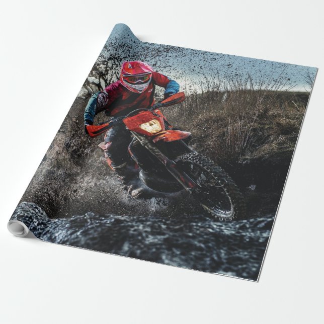 Dirt bike rider throw pillow wrapping paper (Unrolled)