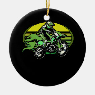 Dirt Bike Rider Tire Tracks Neon Green Youth Ceramic Tree Decoration