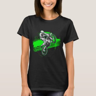 Dirt Bike Rider Tire Tracks Neon Green Youth T-Shirt