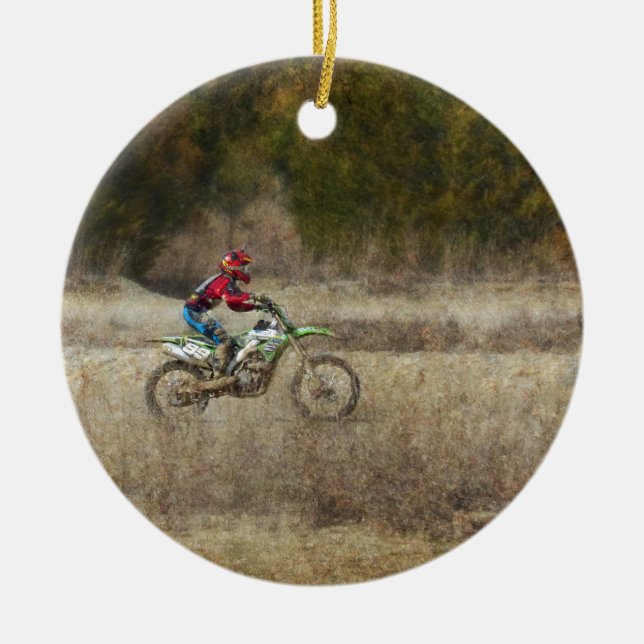 Dirt Bike Riding Ceramic Tree Decoration (Front)
