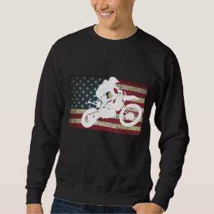 Dirt Bike Silhouette Distressed American Flag Moto Sweatshirt