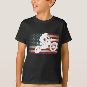 Dirt Bike Silhouette Distressed American Flag Moto T-Shirt