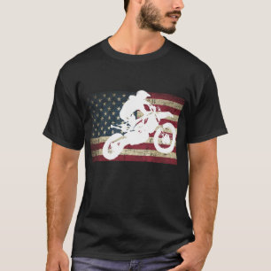 Dirt Bike Silhouette Distressed American Flag Moto T-Shirt