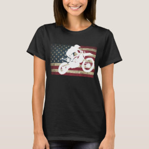 Dirt Bike Silhouette Distressed American Flag Moto T-Shirt