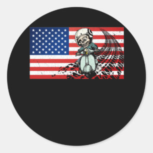 Dirt Bike USA Flag Motocross Biker 4th of July Classic Round Sticker