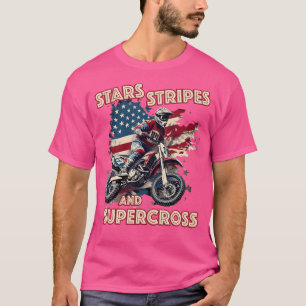 Dirt Bike Usa Flag Stars Stripes Motorcross Motor T-Shirt