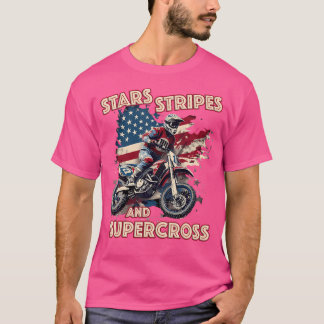 Dirt Bike Usa Flag Stars Stripes Motorcross Motor T-Shirt