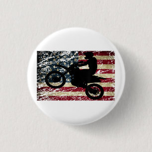 Dirt Bike USA Flag T-Shirt Motocross American Flag 3 Cm Round Badge