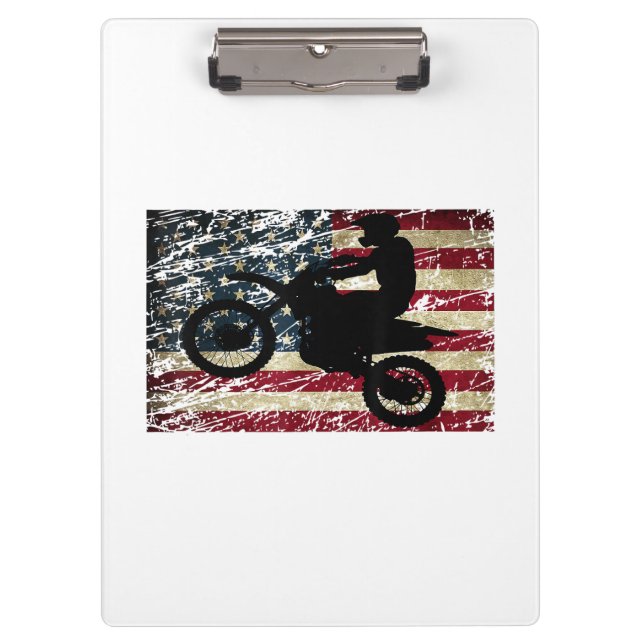 Dirt Bike USA Flag T-Shirt Motocross American Flag Clipboard (Front)