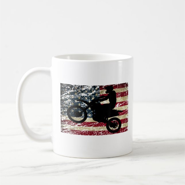 Dirt Bike USA Flag T-Shirt Motocross American Flag Coffee Mug (Left)