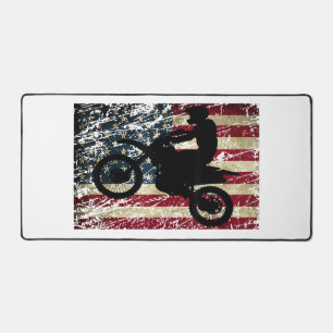 Dirt Bike USA Flag T-Shirt Motocross American Flag Desk Mat
