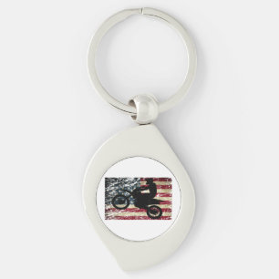 Dirt Bike USA Flag T-Shirt Motocross American Flag Key Ring
