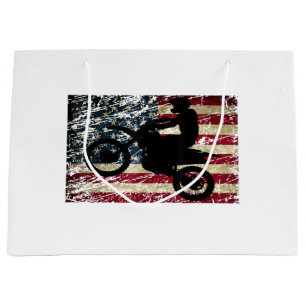 Dirt Bike USA Flag T-Shirt Motocross American Flag Large Gift Bag