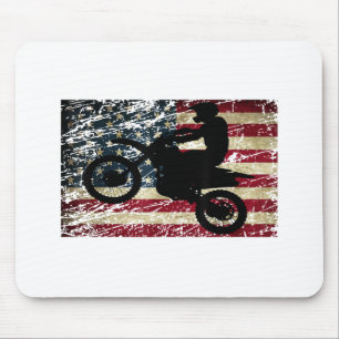 Dirt Bike USA Flag T-Shirt Motocross American Flag Mouse Mat
