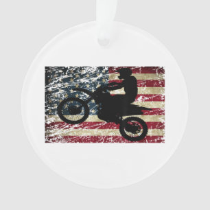 Dirt Bike USA Flag T-Shirt Motocross American Flag Ornament