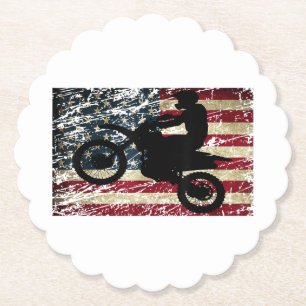 Dirt Bike USA Flag T-Shirt Motocross American Flag Paper Coaster