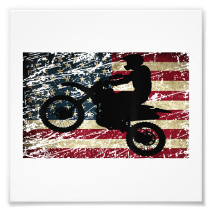 Dirt Bike USA Flag T-Shirt Motocross American Flag Photo Print