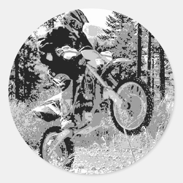 Dirt bike wheeling in the woods classic round sticker (Front)