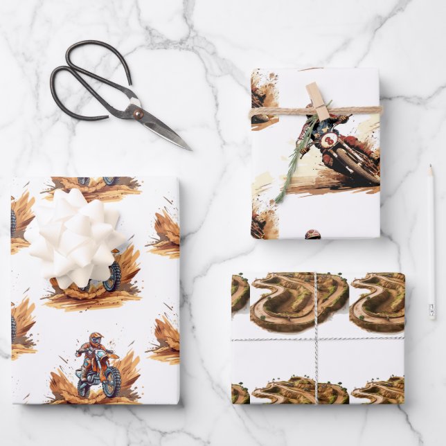 Dirt Bike Wrapping Paper Flat Sheet Set of 3 (Front)