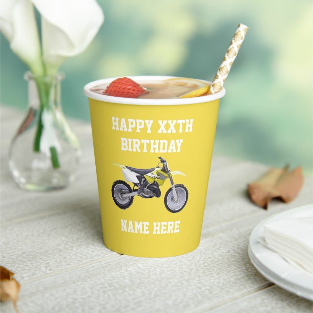 Dirt Bike Yellow Birthday Sport Racing Cool Kid's Paper Cups (Insitu)