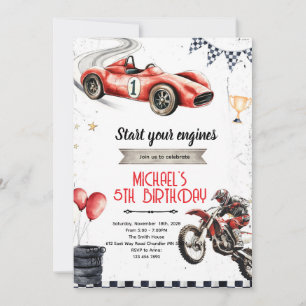 Dirt Bikes and race car theme invite