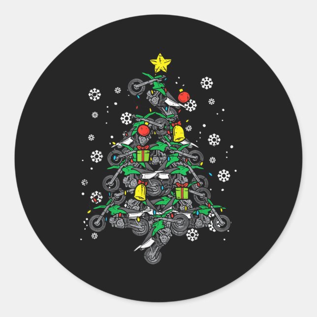Dirt Bikes Christmas Tree Xmas Motocross Men Boy  Classic Round Sticker (Front)