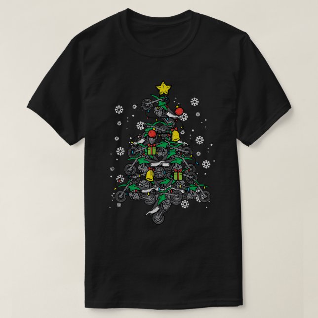 Dirt Bikes Christmas Tree Xmas Pyjamas PJs Motocro T-Shirt (Design Front)