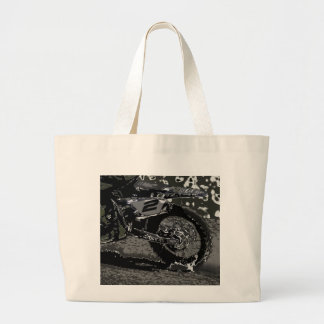 Dirt Biking (Black & White) Large Tote Bag