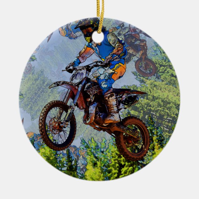 Dirt-Biking Fools- Motocross Racers  Ceramic Tree Decoration (Front)
