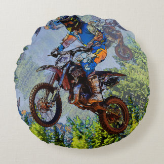 Dirt-Biking Fools- Motocross Racers Round Cushion
